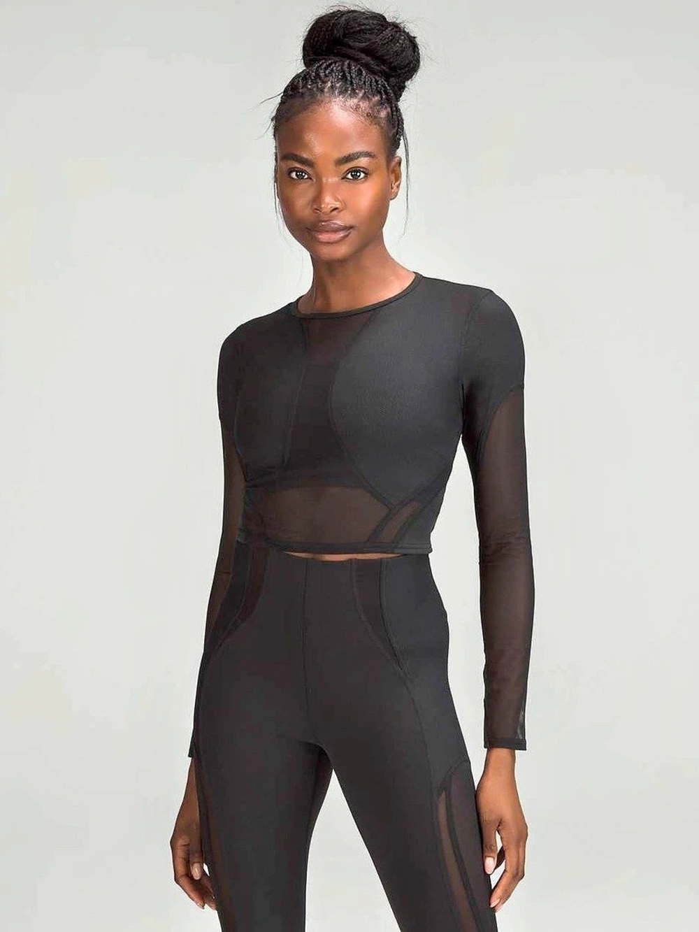 Lululemon Mesh Panelled Training Long Sleeve Shirt Black Crop Top